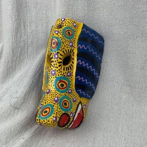 Vintage Guatemalan Folk Art Hand Carved Wooden Festival Animal Mask Wall Decor